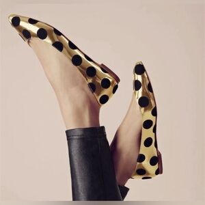 Loeffler Randall Quinnie Patent Leather Black Polka Dot Flats in Gold Size 6.5B